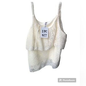 Beautees Girls Ivory milk  lace tank size 10 NWT neutral pastel spring coquette